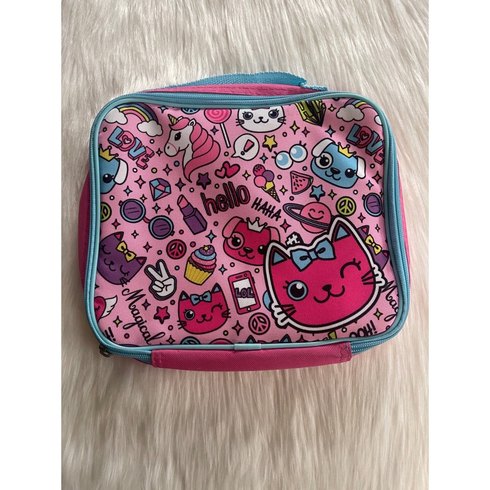 Pink & Multicolor Girls Kids Lunch Box Used